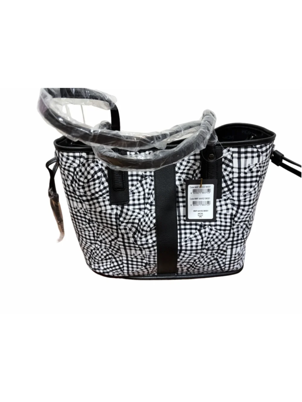 NWT MCM Women's Liz Reversible Shopper Tote in Black & white, Visetos & leather